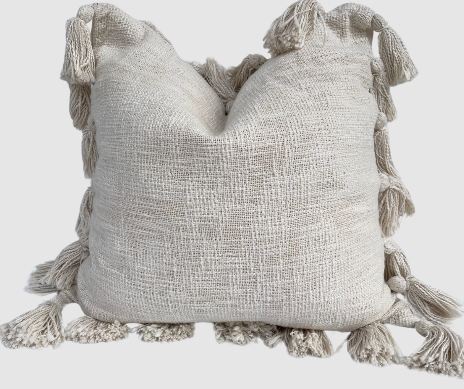 SORRENTO - Set of 2 Cushion Covers with pompoms - Natural